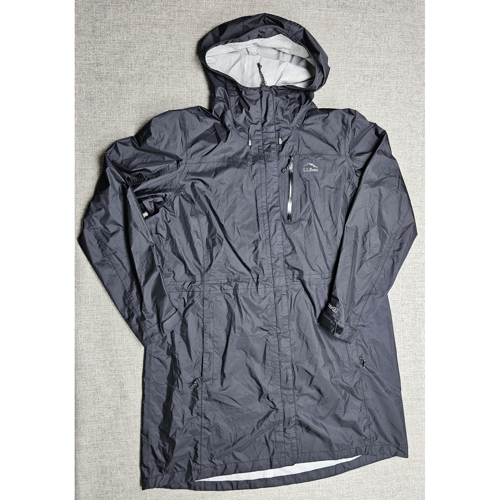Ll Bean Coat Womens Xl Petite Gray Tek Rain Hooded Lightweight Lined Outdoor